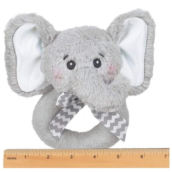 Lil' Spout Gray Elephant Plush Ring Rattle Measuring Horizontally