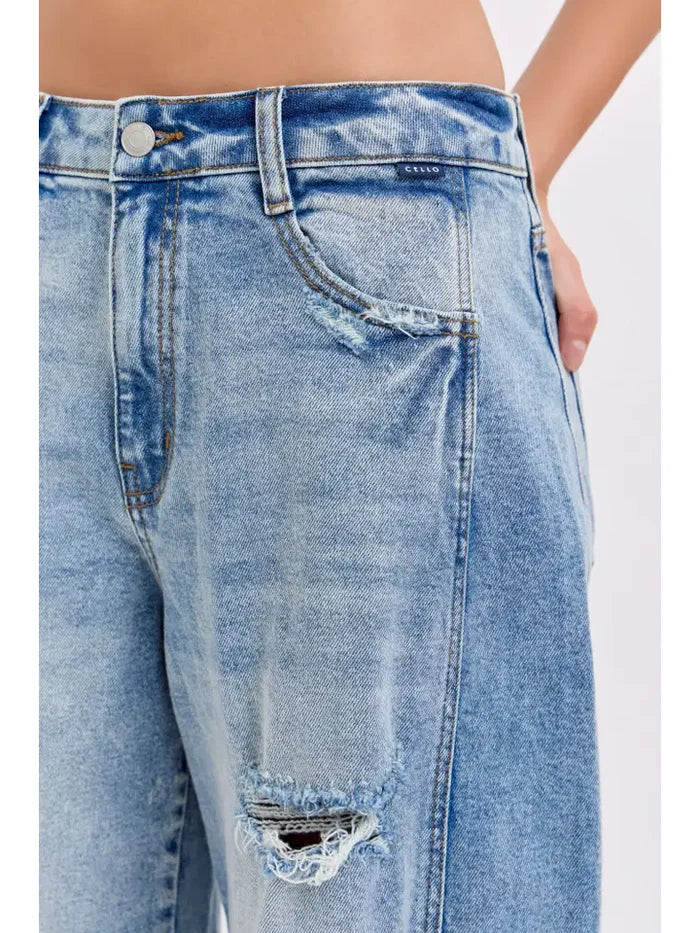 Mid-Waisted Barrel Jeans with Side Panels – alternate view 2