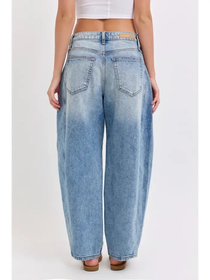 Mid-Waisted Barrel Jeans with Side Panels – alternate view 3