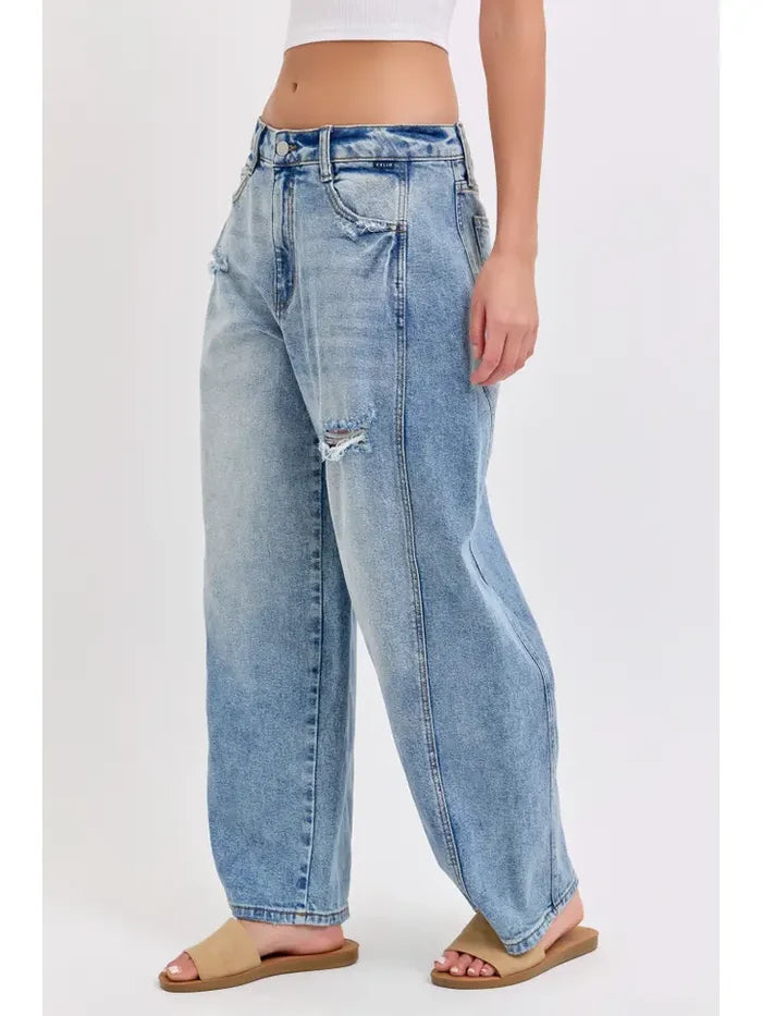 Mid-Waisted Barrel Jeans with Side Panels – alternate view 4