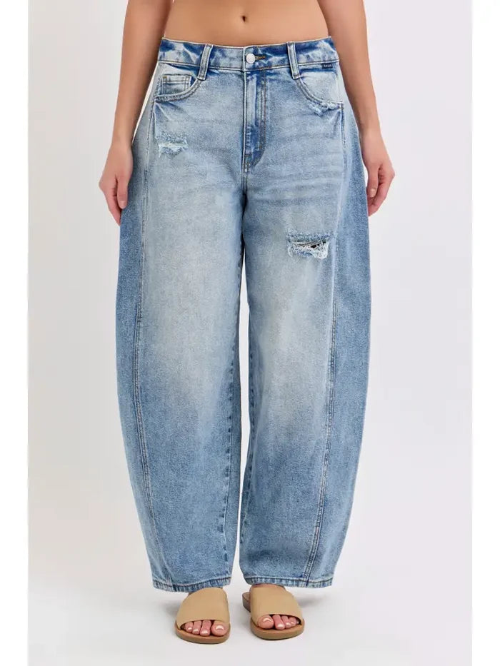 Mid-Waisted Barrel Jeans with Side Panels – alternate view 5