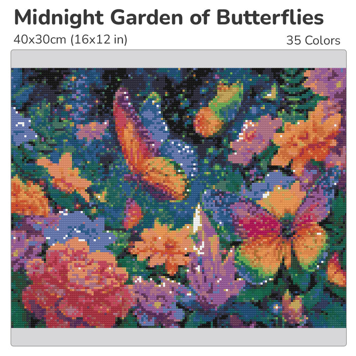 Midnight Garden of Butterflies Diamond Painting Kit-40x30cm (16x12 in)-Heartful Diamonds