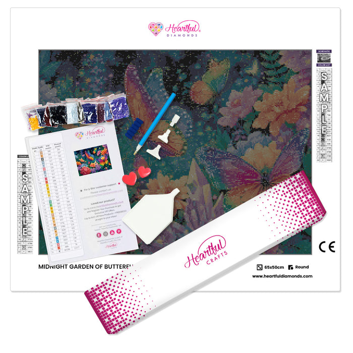 Midnight Garden of Butterflies Diamond Painting Kit-65x50cm (26x20 in)-Heartful Diamonds