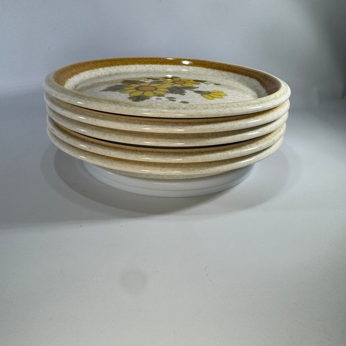 Mikasa Stone Manor Melissa F5811 Salad Plates Set of 5, Vintage Japan Stoneware Dessert Plates, Yellow Floral Discontinued