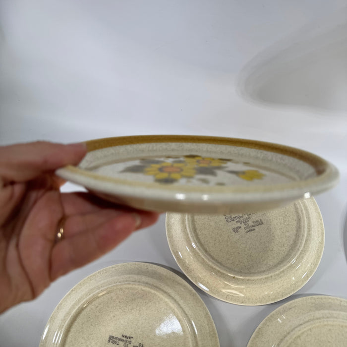 Mikasa Stone Manor Melissa F5811 Salad Plates Set of 5, Vintage Japan Stoneware Dessert Plates, Yellow Floral Discontinued
