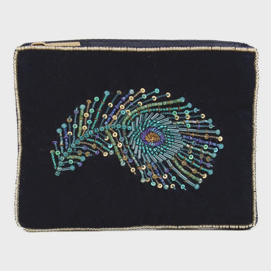 My Doris Peacock Feather Navy Small Pouch - Precious Sparkle