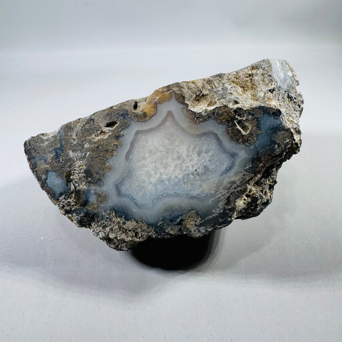 Natural Banded Agate Specimen, Polished Face, Hand-Sized Collector Piece