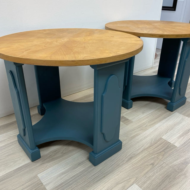Natural Teal Wood Side Table