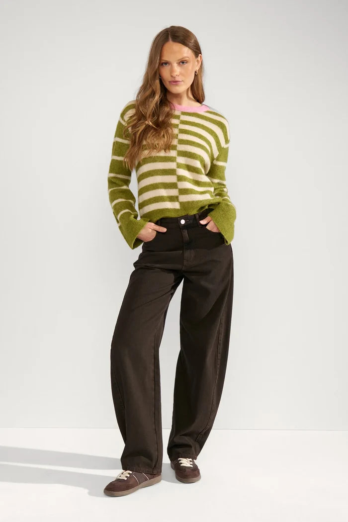 Numph Nuriette Block Stripe Pullover - Calla Green - Precious Sparkle