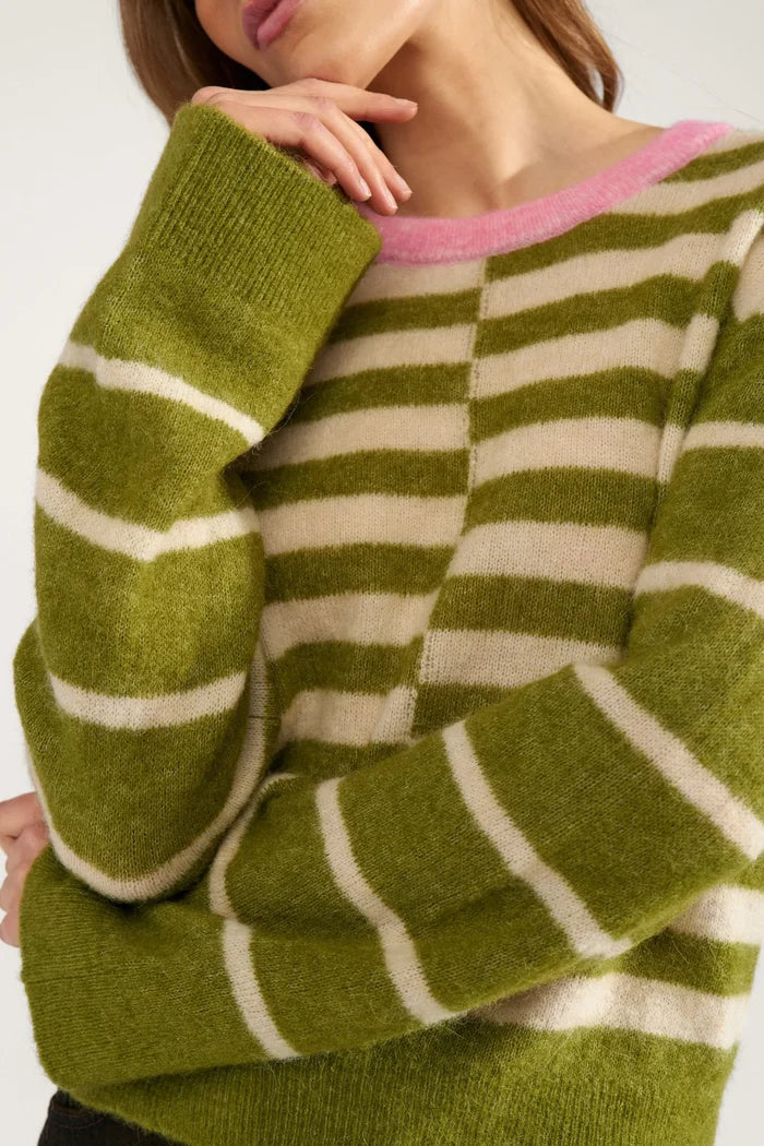 Numph Nuriette Block Stripe Pullover - Calla Green - Precious Sparkle