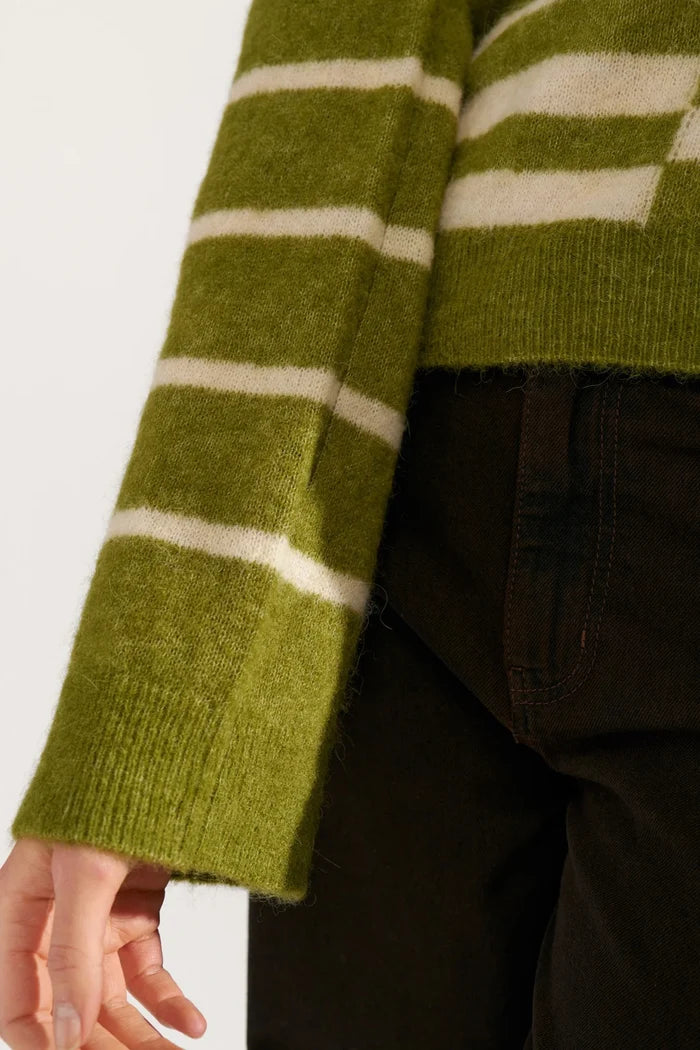 Numph Nuriette Block Stripe Pullover - Calla Green - Precious Sparkle