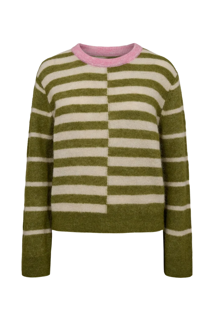 Numph Nuriette Block Stripe Pullover - Calla Green - Precious Sparkle