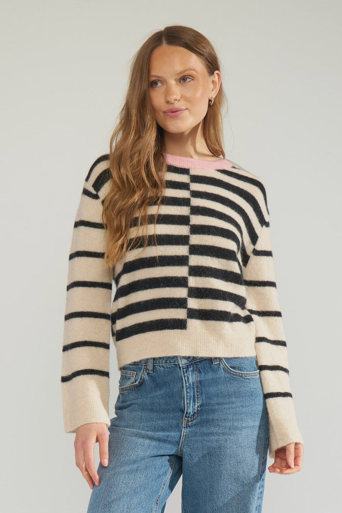 Numph Nuriette Block Stripe Pullover - Caviar - Precious Sparkle
