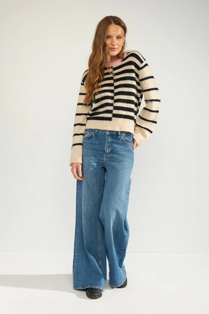 Numph Nuriette Block Stripe Pullover - Caviar - Precious Sparkle