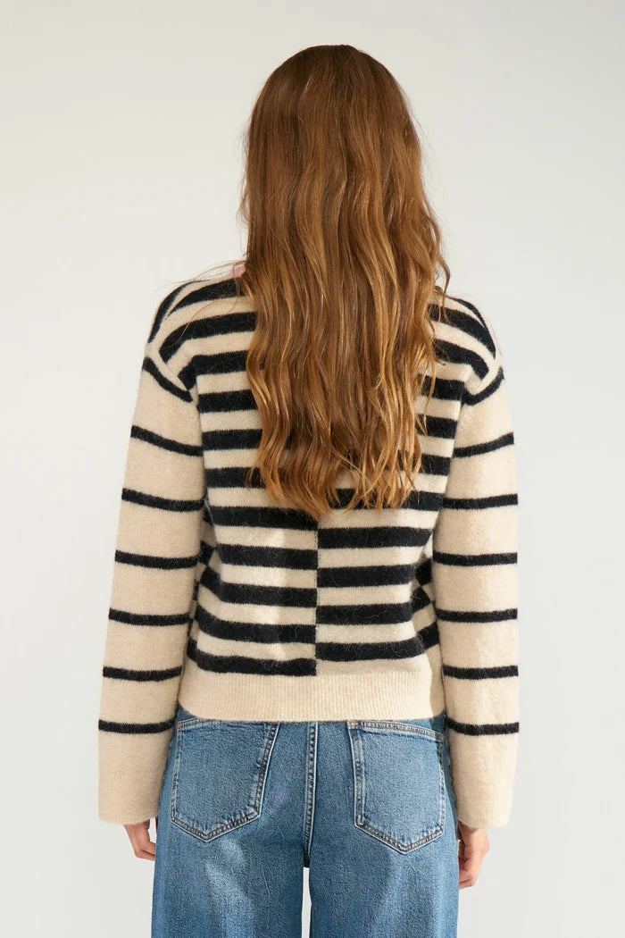 Numph Nuriette Block Stripe Pullover - Caviar - Precious Sparkle