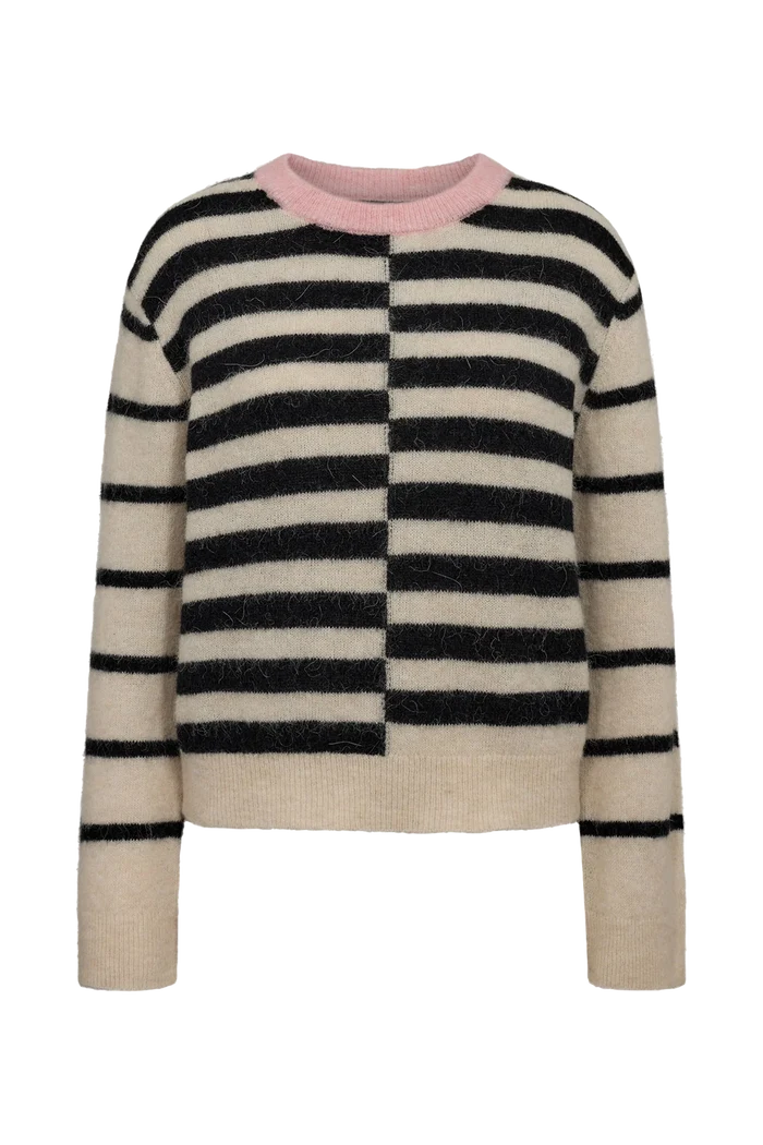 Numph Nuriette Block Stripe Pullover - Caviar - Precious Sparkle