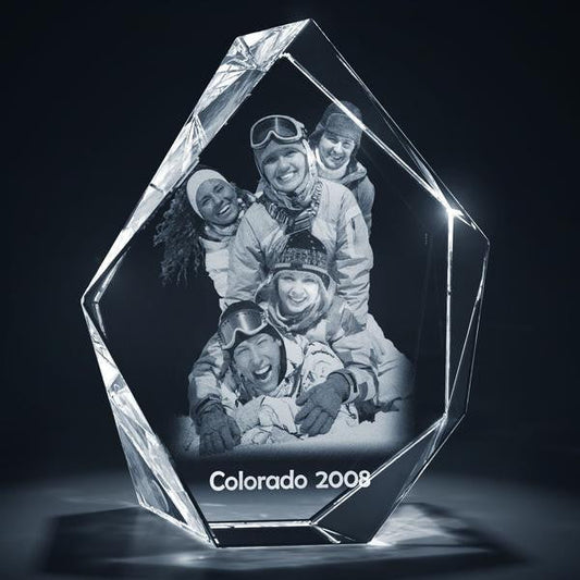 Prestige Skiers and Snowboarders 3D Photo Crystal Obelisk Cube