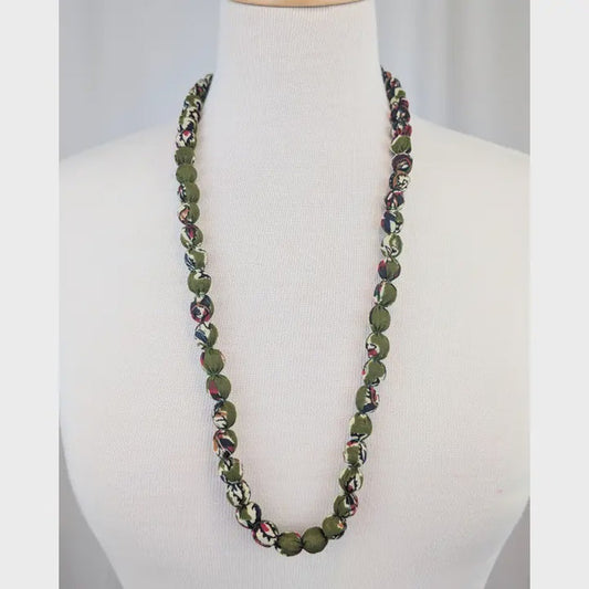 Olive Indian Fabric Handmade Beaded Necklace - Precious Sparkle