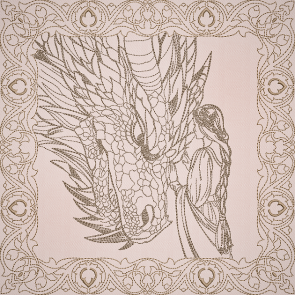Once Upon A Time Quilt Square - Princess and Dragon