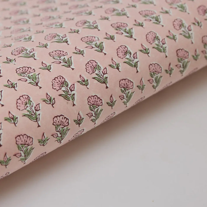 Paper Mirchi Block Printed Wrapping Paper Ditsy Floral Blush - Precious Sparkle