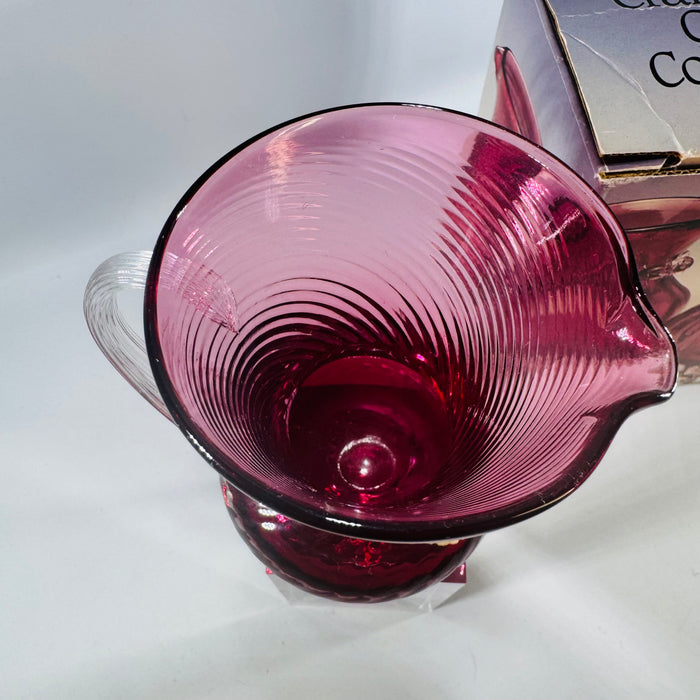 Pilgrim Cranberry Glass Mini Pitcher Atlanta Swirl Hand Blown Art Glass with Original Box