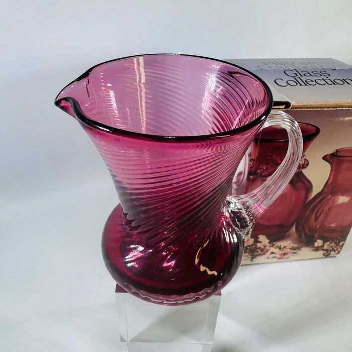 Pilgrim Cranberry Glass Mini Pitcher Atlanta Swirl Hand Blown Art Glass with Original Box