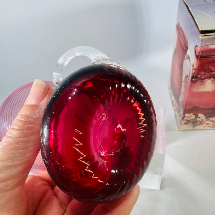 Pilgrim Cranberry Glass Mini Pitcher Atlanta Swirl Hand Blown Art Glass with Original Box