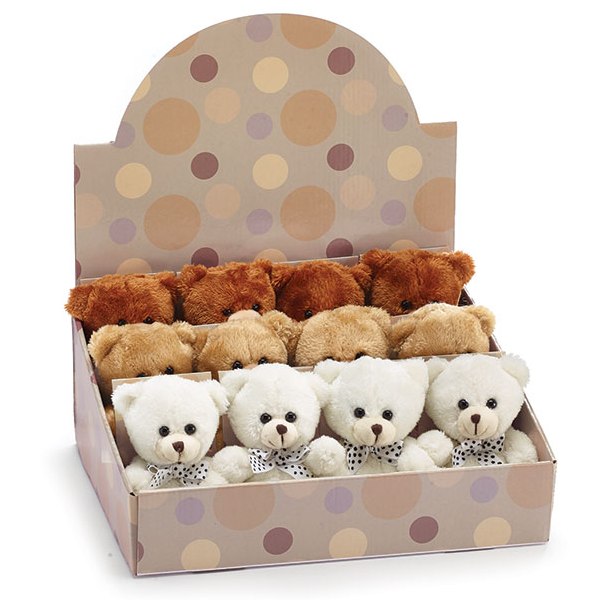 Plush Beige Rust White Bears in Display Box