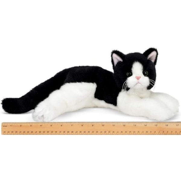 Plush Stuffed Animal Black and White Cat Domino Measuring Horizontally