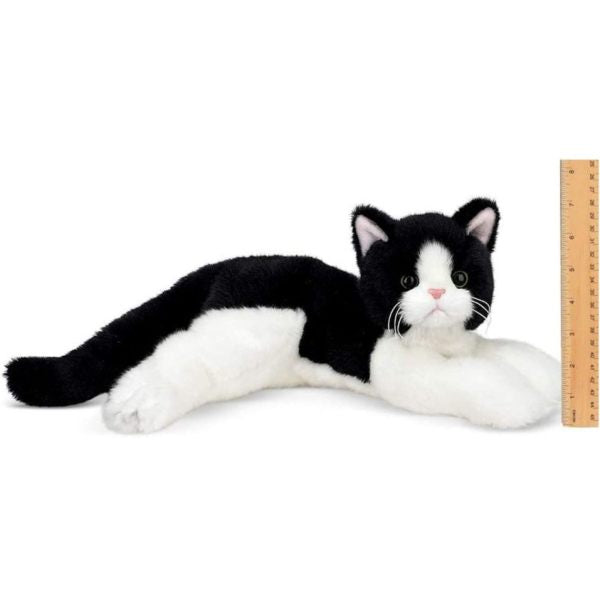 Plush Stuffed Animal Black and White Cat Domino Measuring Vertically