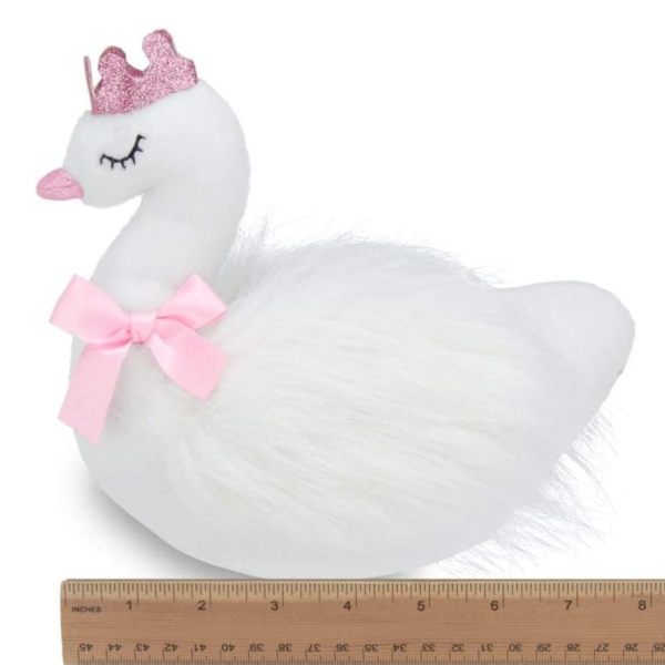 Princess Grace Plush Stuffed Swan with Crown Measuring Horizontal