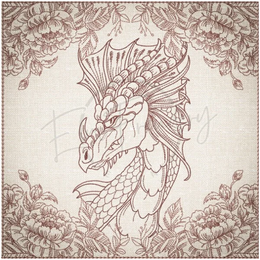 Quilt Square - Dragon Selfie Portrait 2 9.97 X 10.00 (253.2mm X 254mm)