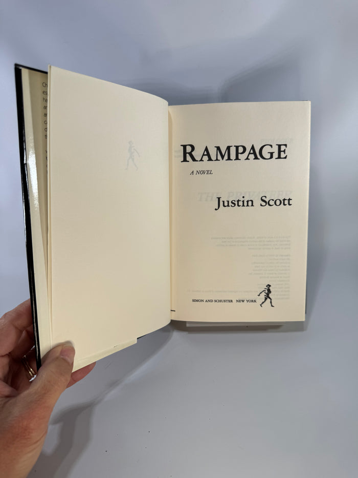 Rampage — Justin Scott (1985) Hardcover w/ Dust Jacket | Simon & Schuster | Book Club Edition