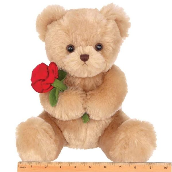 Remington Plush Stuffed Teddy Bear with Rose Measuring Horizontal