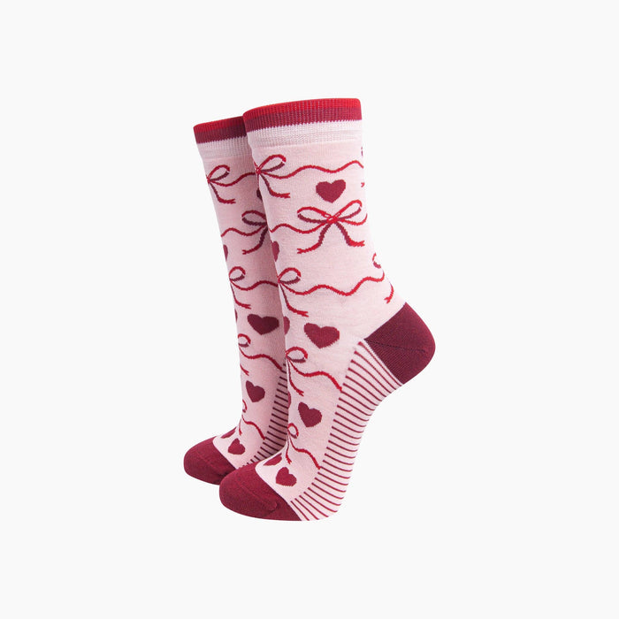 Ribbon Bow Women's Bamboo Socks in Soft Pink - Precious Sparkle