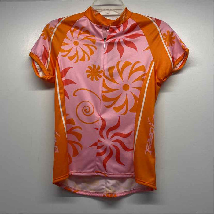 Shebeest Size XS Women's Orange-Pink Pattern Short Sleeve Activewear Top