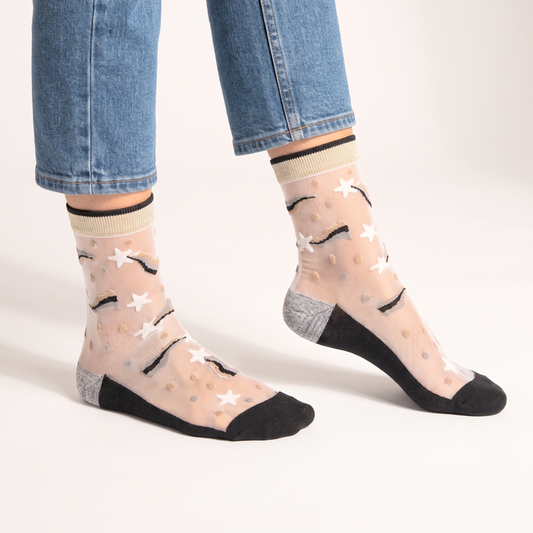 Shooting Star Sheer Socks in Silver/Gold - Precious Sparkle