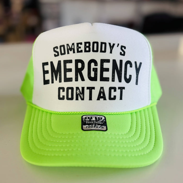 Somebody's Emergency Contact Trucker Hat Hats Tea Shirt Shoppe