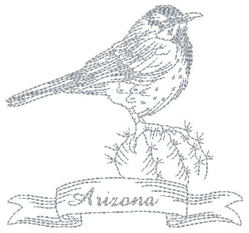 State Bird Redwork-1 [5x7]   11011 Machine Embroidery Designs