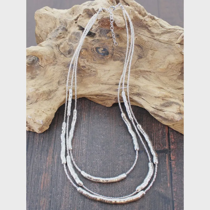 Suzie Blue Triple-Strand Snake & Bead Necklace - Precious Sparkle