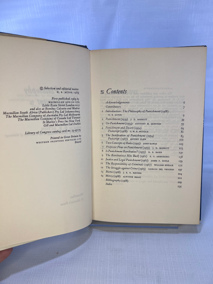 The Philosophy of Punishment a Collection of Papers edited by H.B. Action 1969 Macmillan St. Martin Press,