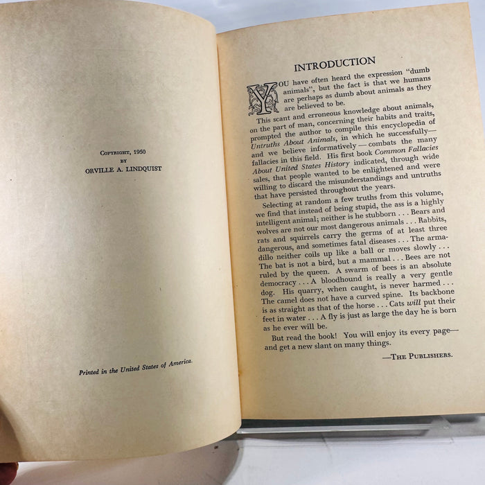 Untruths About Animals 1950 Hardcover Dust Jacket Orville Lindquist Vintage Animal Fallacies Book