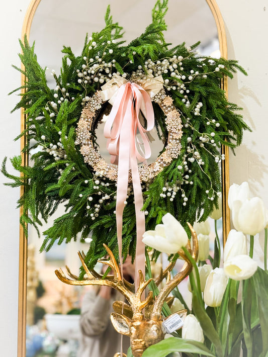 Versailles Noel Pearl And Fir Wreath 24”