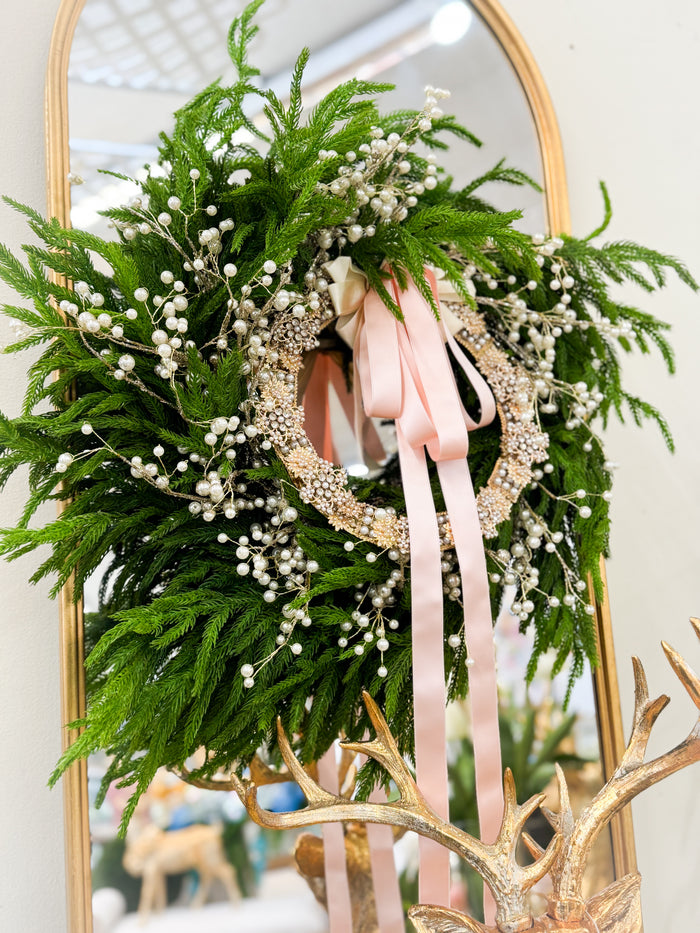 Versailles Noel Pearl And Fir Wreath 24”