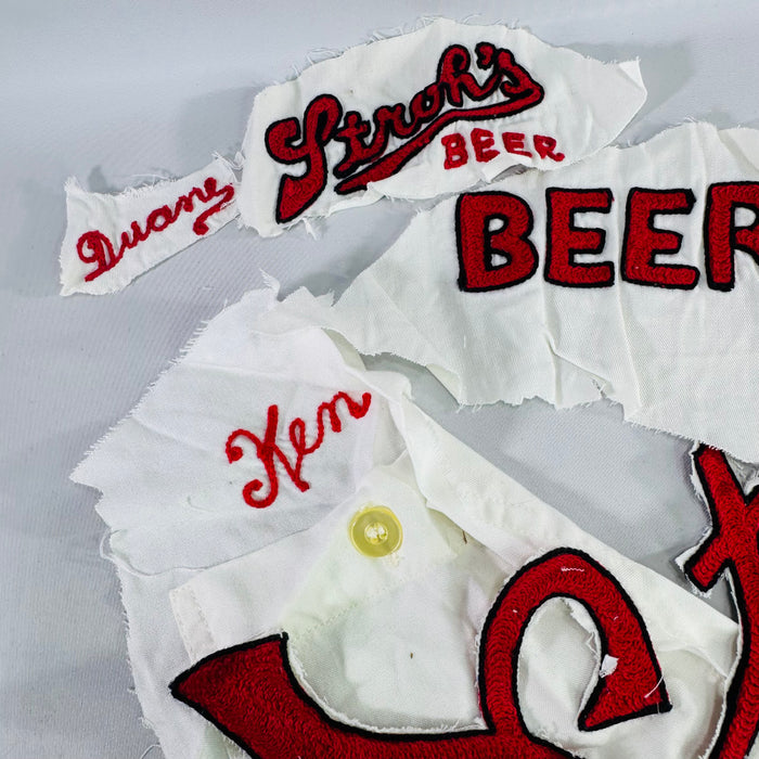Vintage 1980s Stroh's Beer Delivery Driver Uniform Embroidery Salvage Lot Ken Duane Breweriana Patches