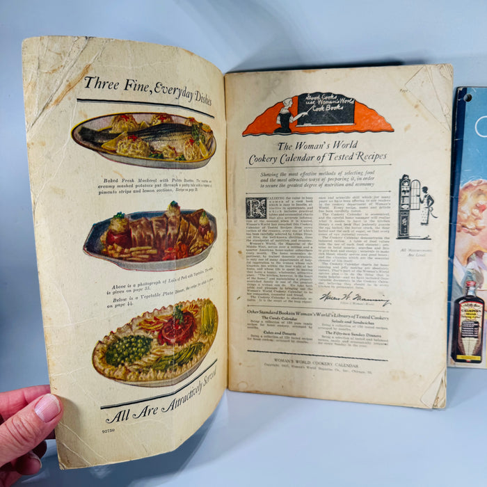 Vintage Cookbooks, Culinary History — The Cookery Calendar (1927) + H.W. McNess Cook Book (1935) — Woman’s World Magazine Co. | Illustrated Recipes, Culinary History