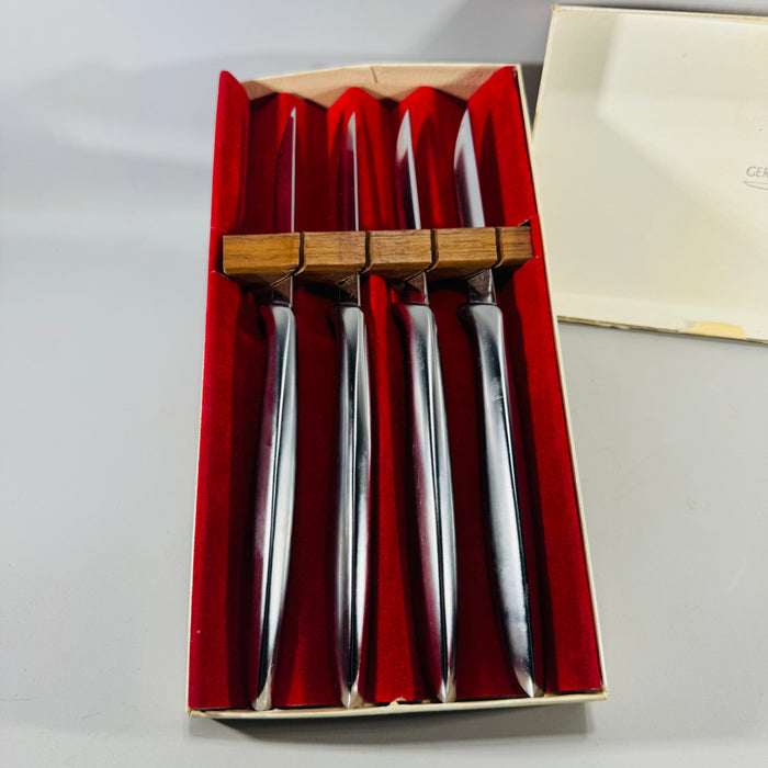 Vintage Gerber Miming Steak Knife Set of 4 Mid Century Cutlery with Original Box and Wood Insert