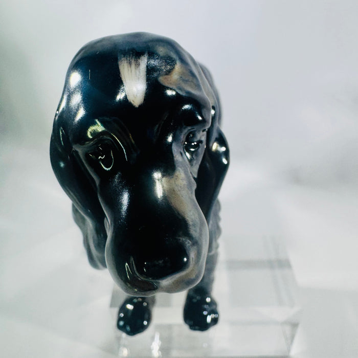Vintage Goebel West Germany Black Cocker Spaniel Figurine Glossy Porcelain Dog Statue