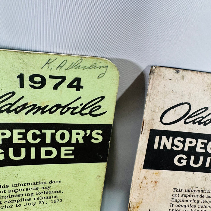 Vintage Oldsmobile Inspector’s Guide Lot (1973–1979) — 8 Pocket Manuals, Codes & Specs (Cutlass / 88 / 98 / F-85 / A-B-C)