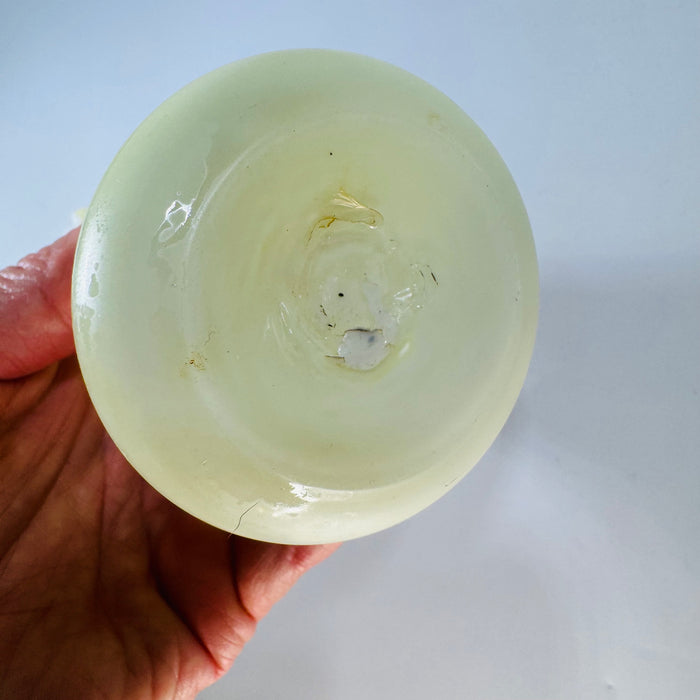Vintage Yellow Cased Glass Ruffle Vase | White Rim Art Glass Bud Vase